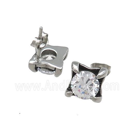 Stainless Steel Stud Earring Pave Rhinestone Antique Silver