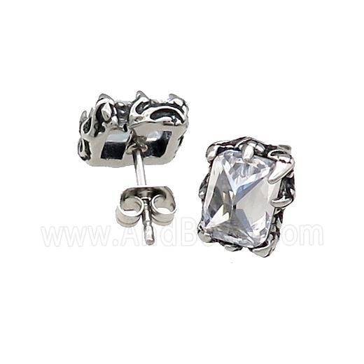 Stainless Steel Stud Earring Pave Rhinestone Antique Silver