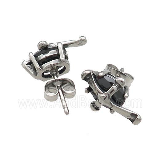 Stainless Steel Stud Earring Pave Rhinestone Antique Silver