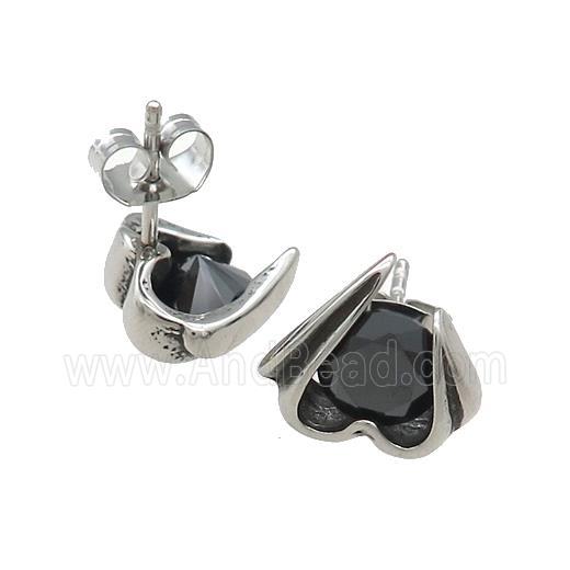 Stainless Steel Stud Earring Pave Rhinestone Antique Silver