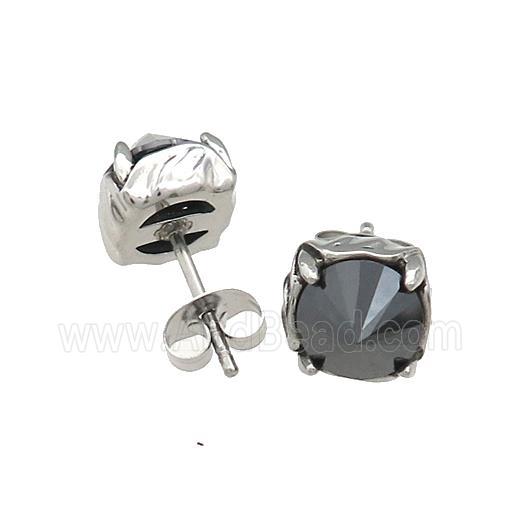 Raw Stainless Steel Stud Earring Pave Rhinestone
