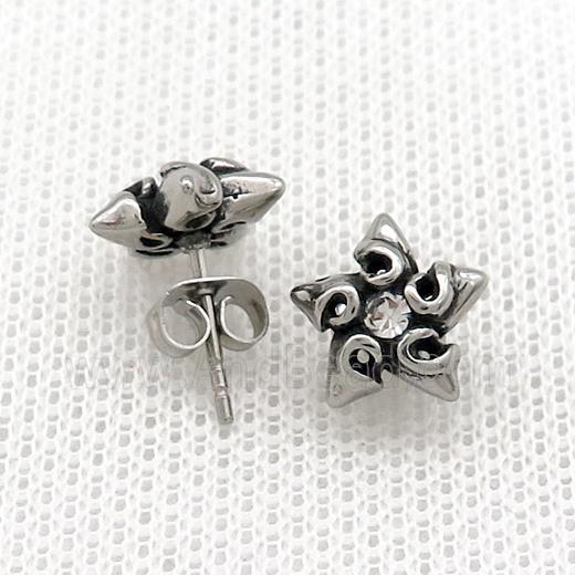 Stainless Steel Stud Earring Pave Rhinestone Star Antique Silver