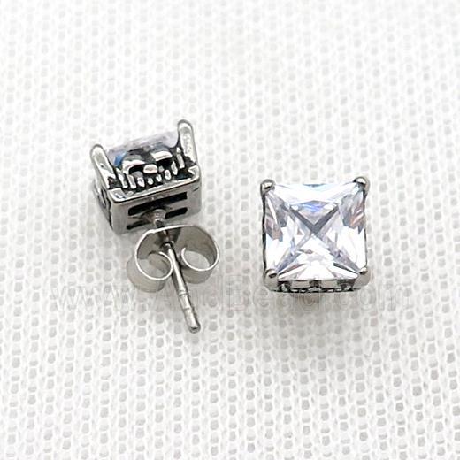 Stainless Steel Stud Earring Pave Rhinestone Antique Silver