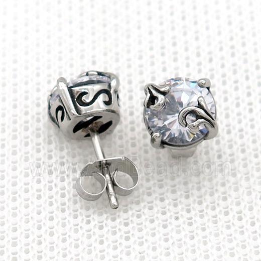 Stainless Steel Stud Earring Pave Rhinestone Antique Silver