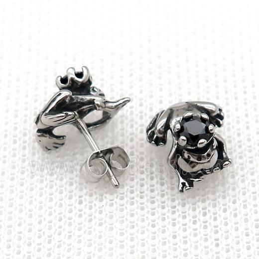 Stainless Steel Stud Earring Pave Rhinestone Antique Silver