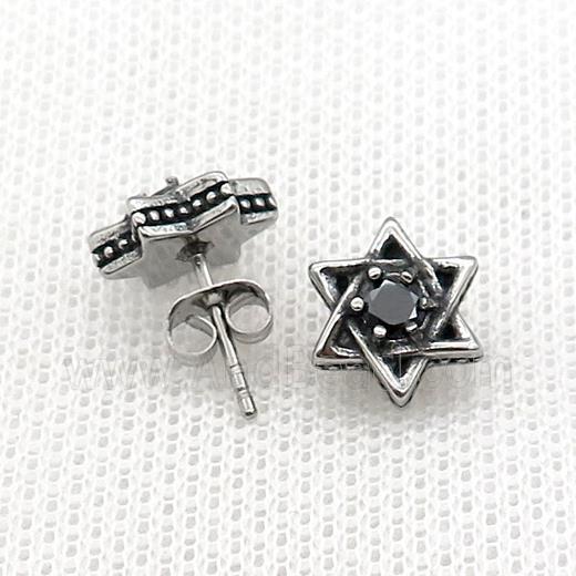 Stainless Steel Stud Earring Pave Rhinestone Star Antique Silver