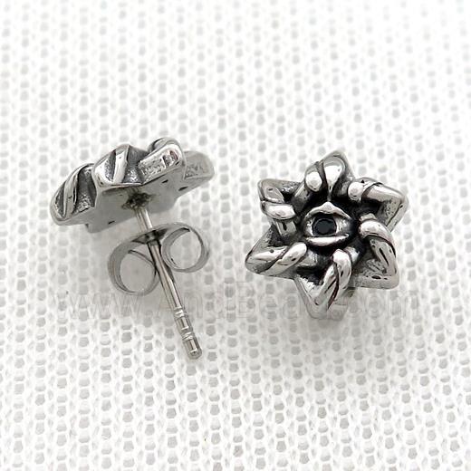 Stainless Steel Stud Earring Pave Rhinestone Antique Silver