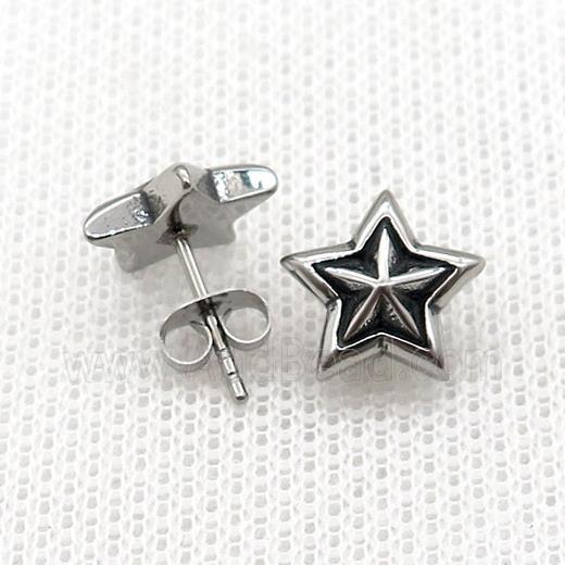 Stainless Steel Stud Earring Star Antique Silver