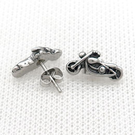 Stainless Steel Stud Earring Motorcycle Antique Silver