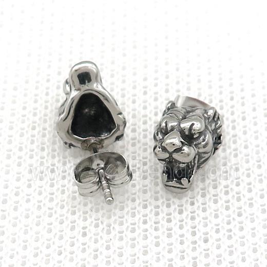 Stainless Steel Stud Earring Tiger Antique Silver