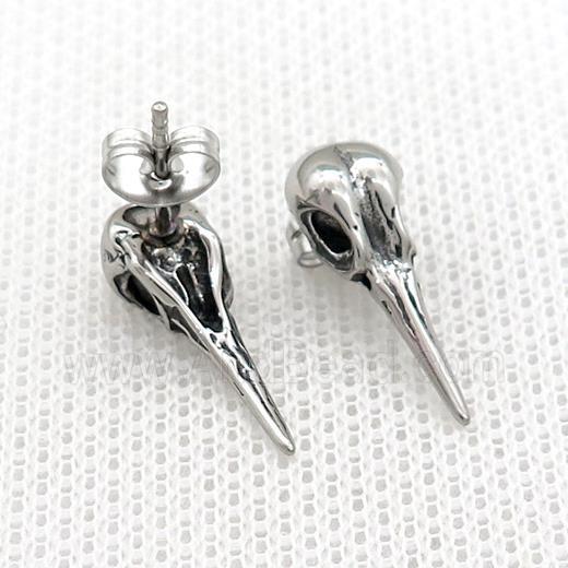 Stainless Steel Stud Earring Raven Antique Silver