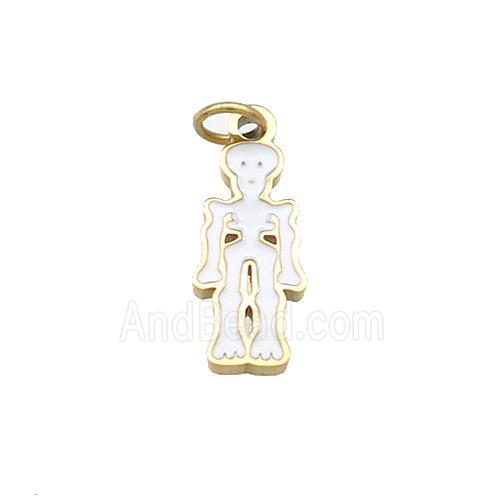 Halloween Skull Charms Stainless Steel Pendant White Enamel Gold Plated