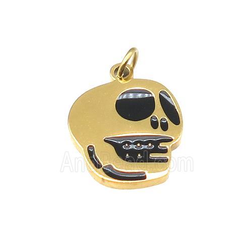 Halloween Skull Charms Stainless Steel Black Enamel Gold Plated