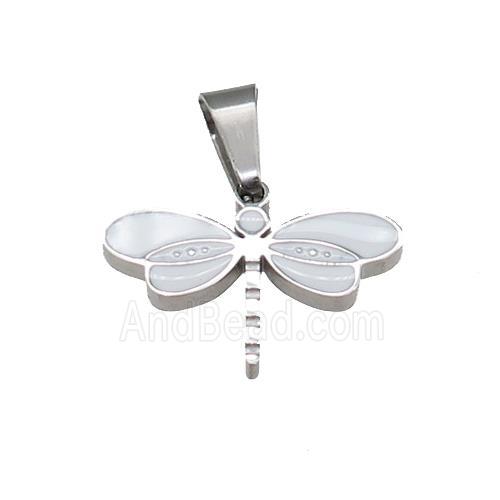 Raw Dragonfly Charms Stainless Steel Pendant White Enamel