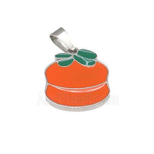 Persimmon Charms Raw Stainless Steel Pendant Orange Enamel