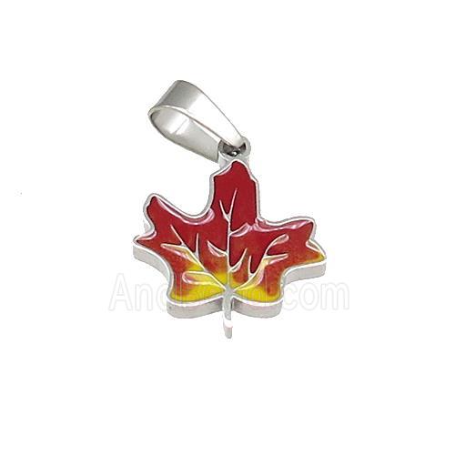 Raw Stainless Steel Maple Pendant Red Enamel