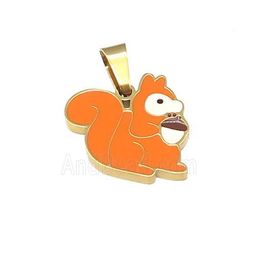 Squirrel Charms Stainless Steel Orange Enamel Gold Plated