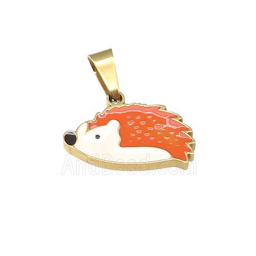 Hedgehog Charms Stainless Steel Pendant Orange Enamel Gold Plated