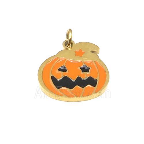 Halloween Pumpkin Charms Stainless Steel Pendant Orange Enamel Gold Plated