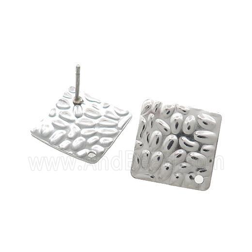 Raw Stainless Steel Stud Earrings Square Hammered