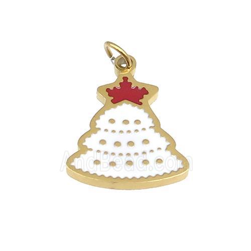 Christmas Tree Stainless Steel Pendant Red White Enamel Gold Plated