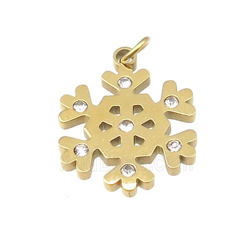 Christmas Snowflake Charms Stainless Steel Pendant Pave Rhinestone Gold Plated