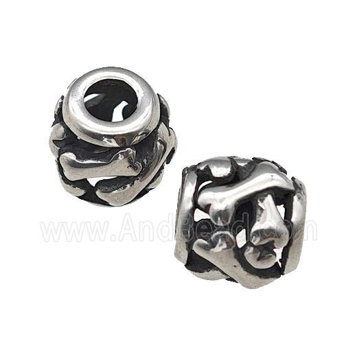 Titanium Steel Barrel Beads Large Hole Hollow Antique Silver