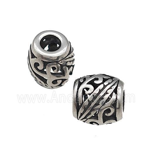 Titanium Steel Barrel Beads Large Hole Hollow Antique Silver
