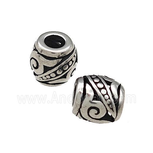 Titanium Steel Barrel Beads Large Hole Hollow Antique Silver