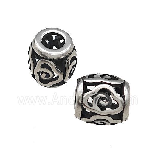 Titanium Steel Barrel Beads Large Hole Hollow Antique Silver
