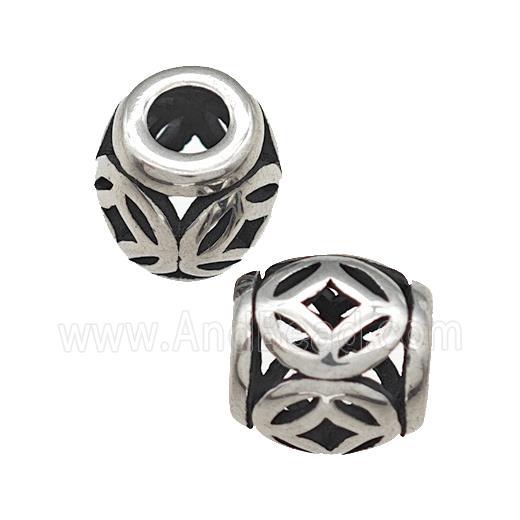 Titanium Steel Barrel Beads Large Hole Hollow Antique Silver