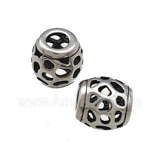 Titanium Steel Barrel Beads Large Hole Hollow Antique Silver