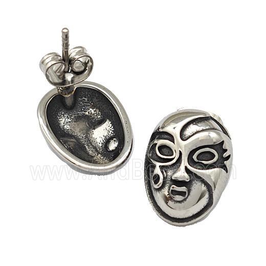Stainless Steel Stud Earrings Mask Antique Silver