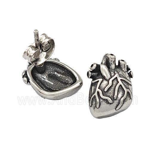 Stainless Steel Stud Earrings Human Heart Antique Silver
