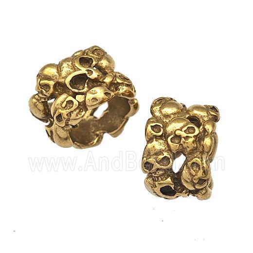Stainless Steel Skull Beads Large Hole Antique Gold
