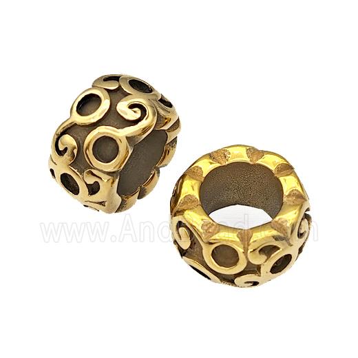 Stainless Steel Rondelle Beads Large Hole Gold Plated