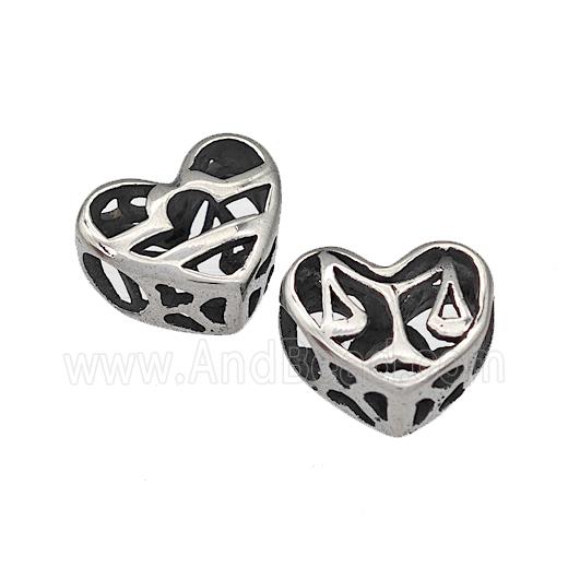 316 Stainless Steel Heart Beads Zodiac Libra Large Hole Hollow Antique Silver