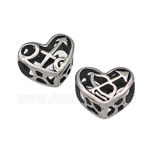 316 Stainless Steel Heart Beads Zodiac Sagittarius Large Hole Hollow Antique Silver