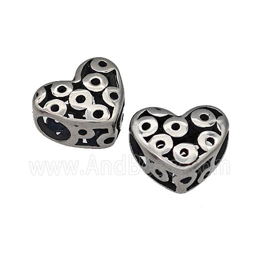 316 Stainless Steel Heart Beads Hollow Large Hole Antique Silver