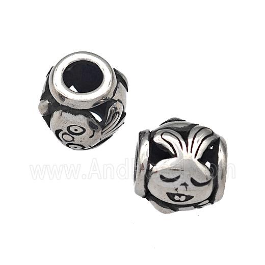316 Stainless Steel Barrel Beads Rabbit Hollow Large Hole Antique silver