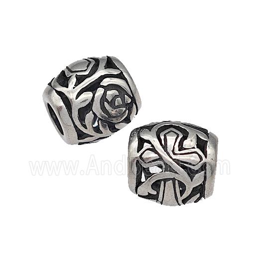 316 Stainless Steel Barrel Beads Cross Flower Hollow Large Hole Antique silver