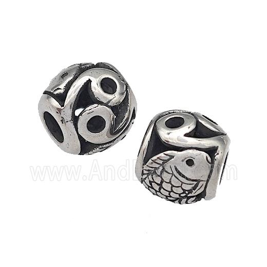 316 Stainless Steel Barrel Beads Fish Hollow Large Hole Antique silver