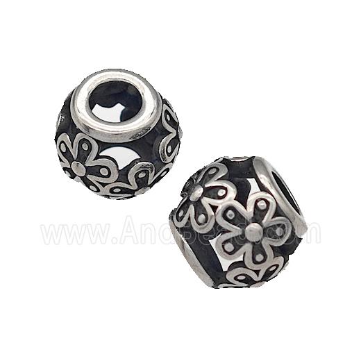 316 Stainless Steel Barrel Beads Flower Hollow Large Hole Antique silver