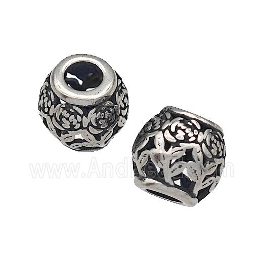 316 Stainless Steel Barrel Beads Flower Hollow Large Hole Antique silver