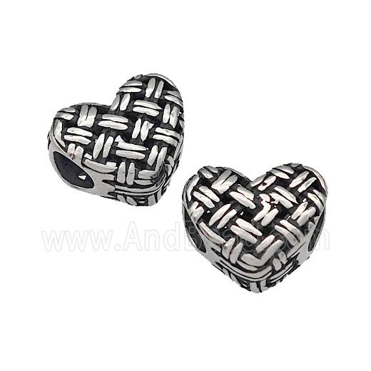 316 Stainless Steel Heart Beads Hollow Large Hole Antique Silver