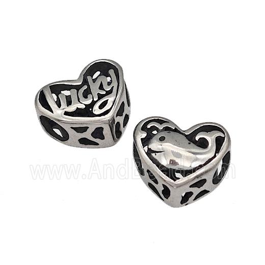 316 Stainless Steel Heart Beads Lucky Dolphin Hollow Large Hole Antique Silver