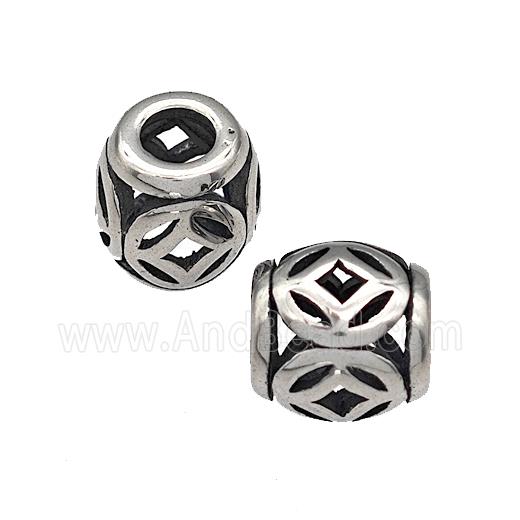 316 Stainless Steel Barrel Beads Hollow Large Hole Antique silver