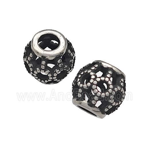 316 Stainless Steel Barrel Beads Hollow Large Hole Antique silver