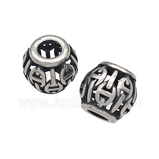 316 Stainless Steel Barrel Beads Hollow Large Hole Antique silver