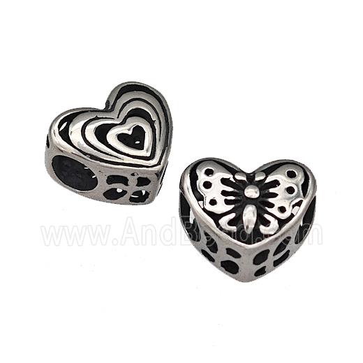 316 Stainless Steel Heart Beads Butterfly Hollow Large Hole Antique Silver